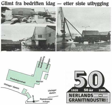 Oversiktsbilde produksjonslokaler Nerlands Granittindustri i 1985